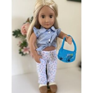 Vintage Our Generation H1800-02 Doll Blonde Hair Blue Eyes Shoes Purse 18" EUC